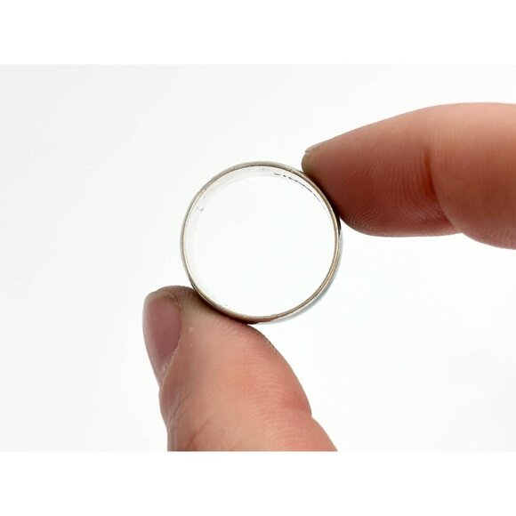 Turquoise Enamel Cigar Style Band Vintage Sterling Silver Ring - sz 7.25 - Picture 9 of 10